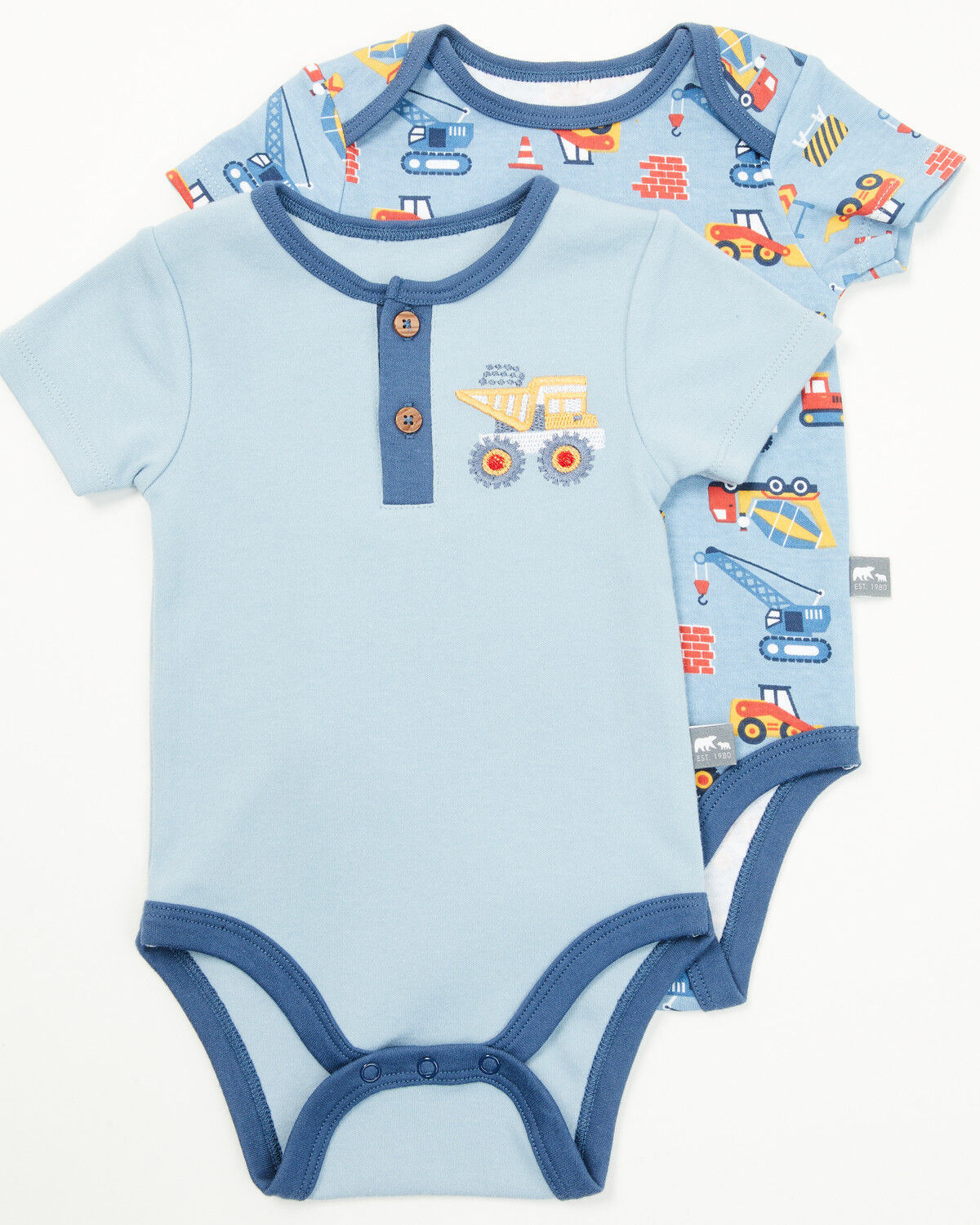 Image #1 - Rugged Bear Infant Boys' Construction Print Onesies - 2 Pack, Blue, hi-res