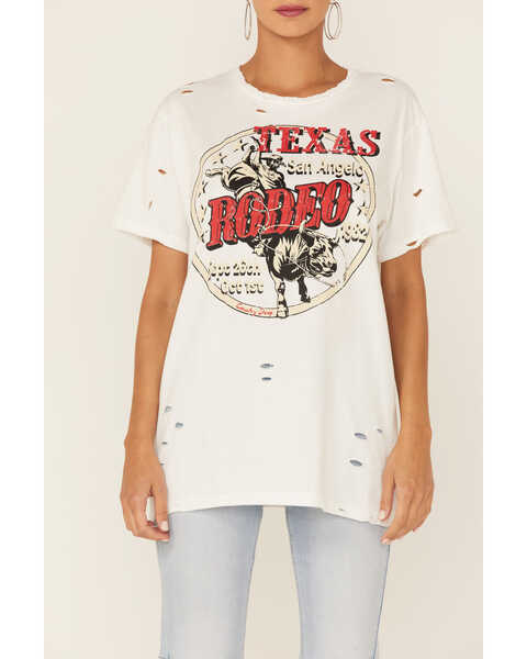 Image #2 - Country Deep Women's Texas San Angelo Rodeo Graphic Distressed Short Sleeve Tee, White, hi-res