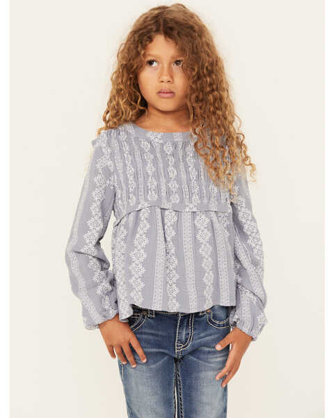 Hayden LA Girls' Printed Long Sleeve Woven Shirt , Blue, hi-res