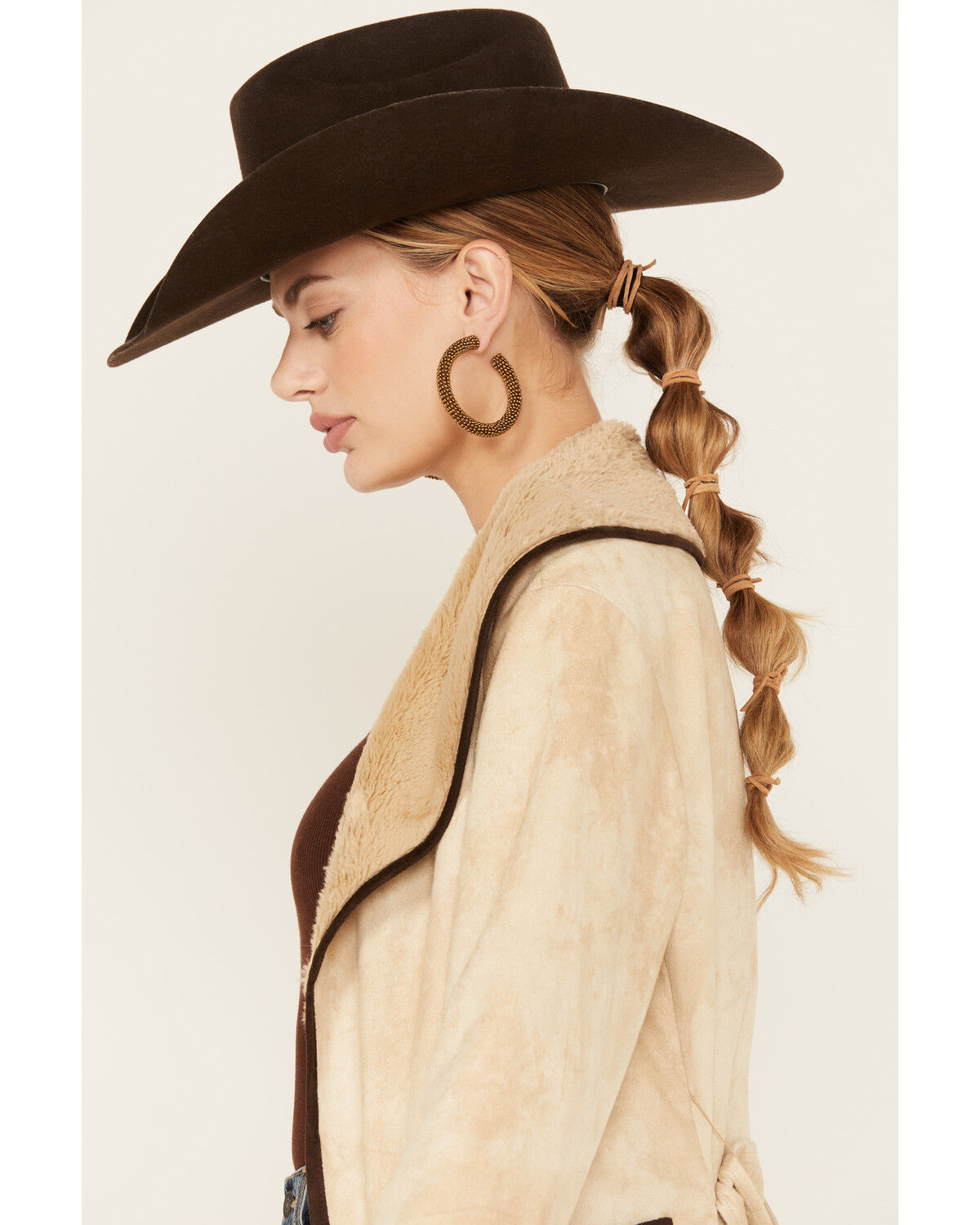 Image #2 - Tasha Polizzi Women's Raquel Faux Suede Border Print Jacket, Tan, hi-res