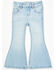 Image #1 - Shyanne Toddler Girls' Floral Embroidered Light Wash Flare Stretch Denim Jeans, Light Wash, hi-res