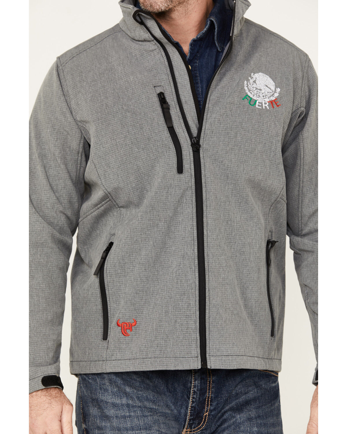 Image #2 - Cowboy Hardware Men's Fuerte Mexico Flag Softshell Jacket, Dark Grey, hi-res