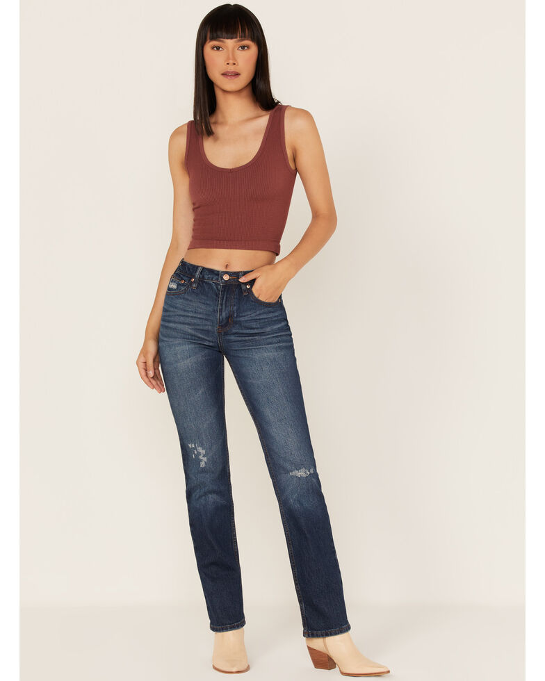Cleo + Wolf Women's Slim Straight Signature Pocket Denim Jeans , Medium Wash, hi-res