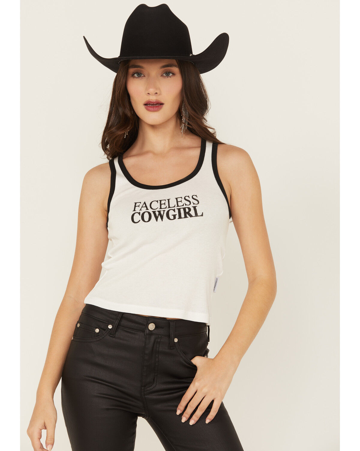 Image #2 - Wonderwest Women's Faceless Cowgirl Baby Rib Tank, Black/white, hi-res