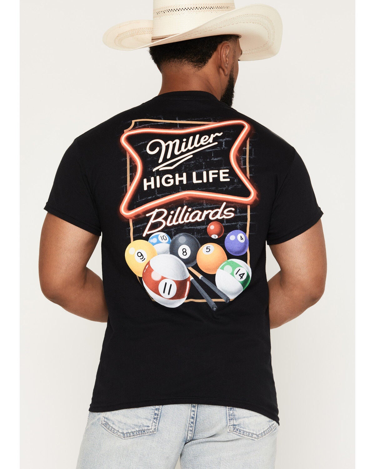 Miller Men's High Life Neon Billiard Short Sleeve Graphic T-Shirt, Black, hi-res