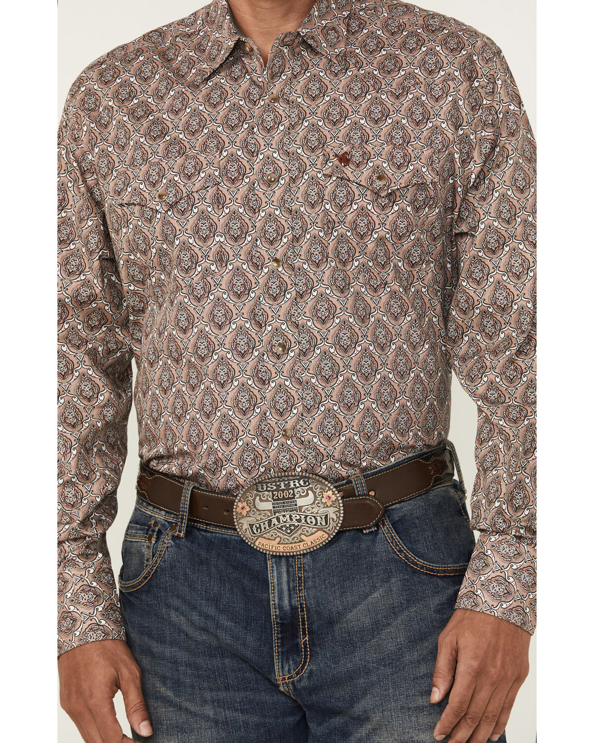 Image #3 - Rodeo Clothing Men's Paisley Print Long Sleeve Snap Western Shirt, Tan, hi-res