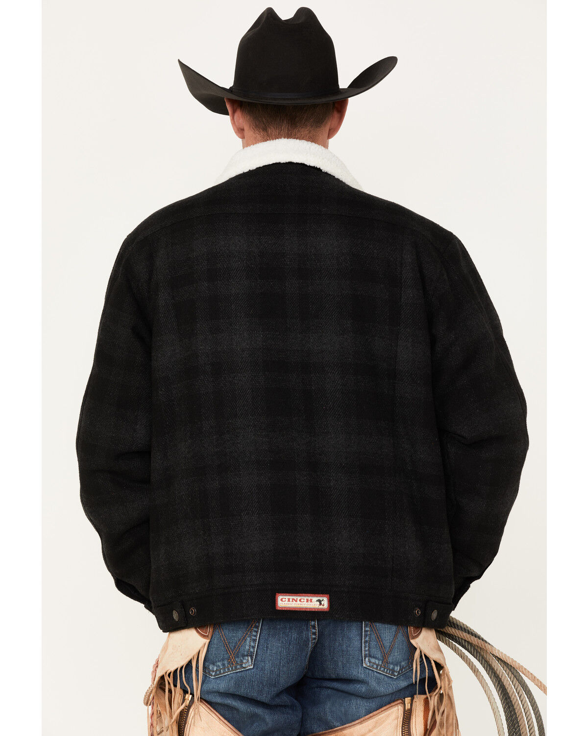 Image #5 - Cinch Men's Solid Sherpa-Lined CC Snap Wool Trucker Jacket, Black, hi-res
