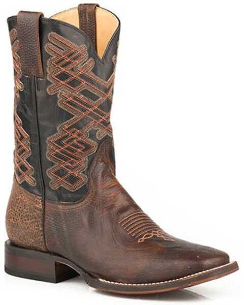 Stetson Men's Tyson Sanded Vamp Western Boots - Wide Square Toe , Brown, hi-res