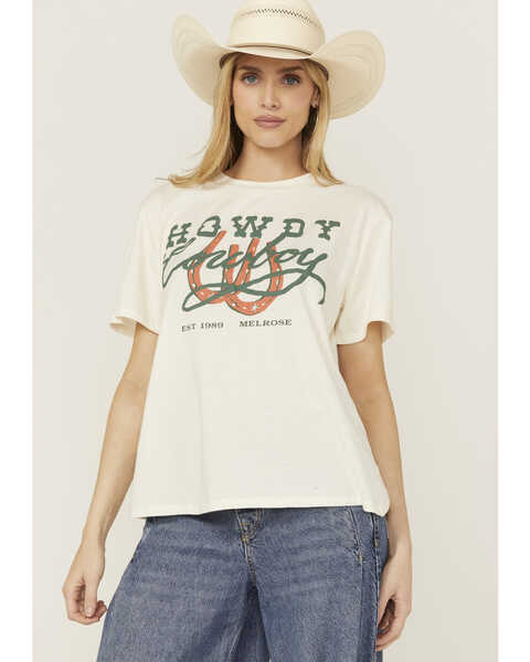 Blended Women's Howdy Cowboy Short Sleeve Graphic Tee, Cream, hi-res