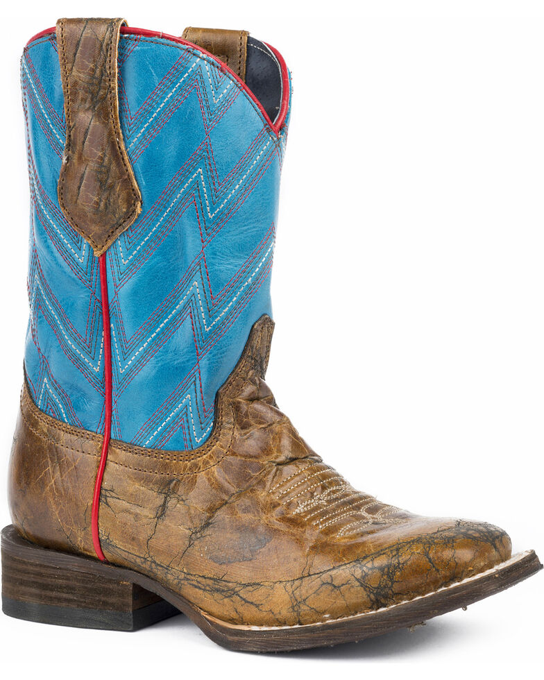 Roper Boys' Chevron Marbled Cowboy Boots - Square Toe, Brown, hi-res