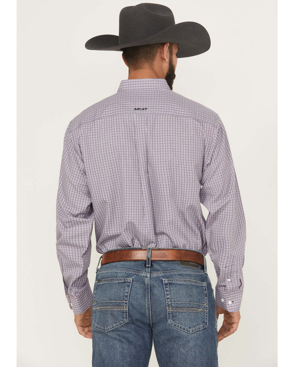 Image #4 - Ariat Men's Roger Plaid Print Long Sleeve Button-Down Western Shirt, Purple, hi-res