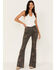 Image #1 - Rock & Roll Denim Women's Paisley Print High Rise Flare Jeans, Black, hi-res