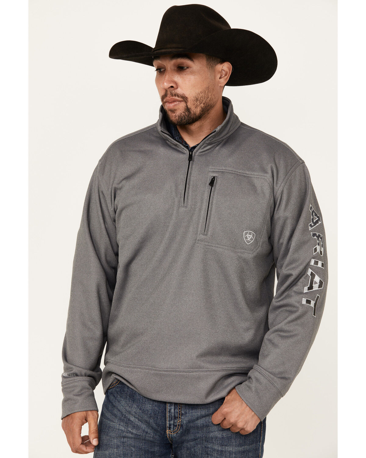 Image #1 - Ariat Men's Team Logo 1/4 Zip Pullover, Grey, hi-res