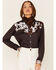 Ranch Dress'n Women's Cattle Drive Print Yoke Long Sleeve Snap Western Core Shirt , Brown, hi-res