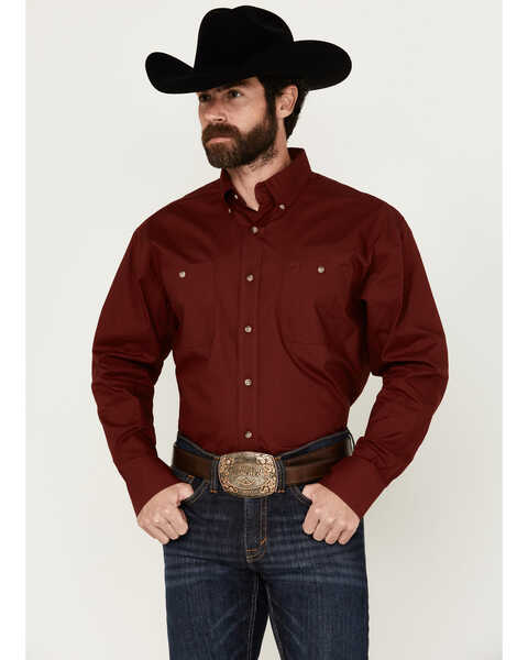 George Strait by Wrangler Men's Solid Long Sleeve Button-Down Western Shirt - Big , Red, hi-res