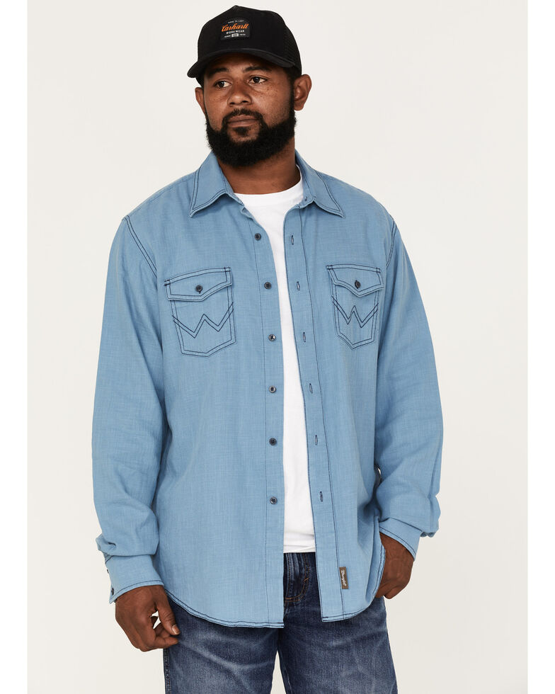 Wrangler Retro Premium Men's Solid Button-Down Western Shirt , Turquoise, hi-res