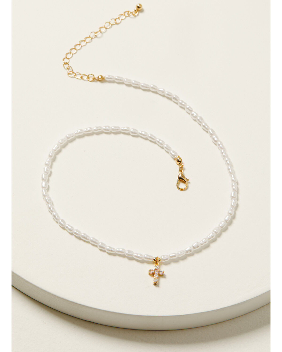 Image #1 - Shyanne Women's Delicate Pearl Rhinestone Cross Charm Necklace, Gold, hi-res