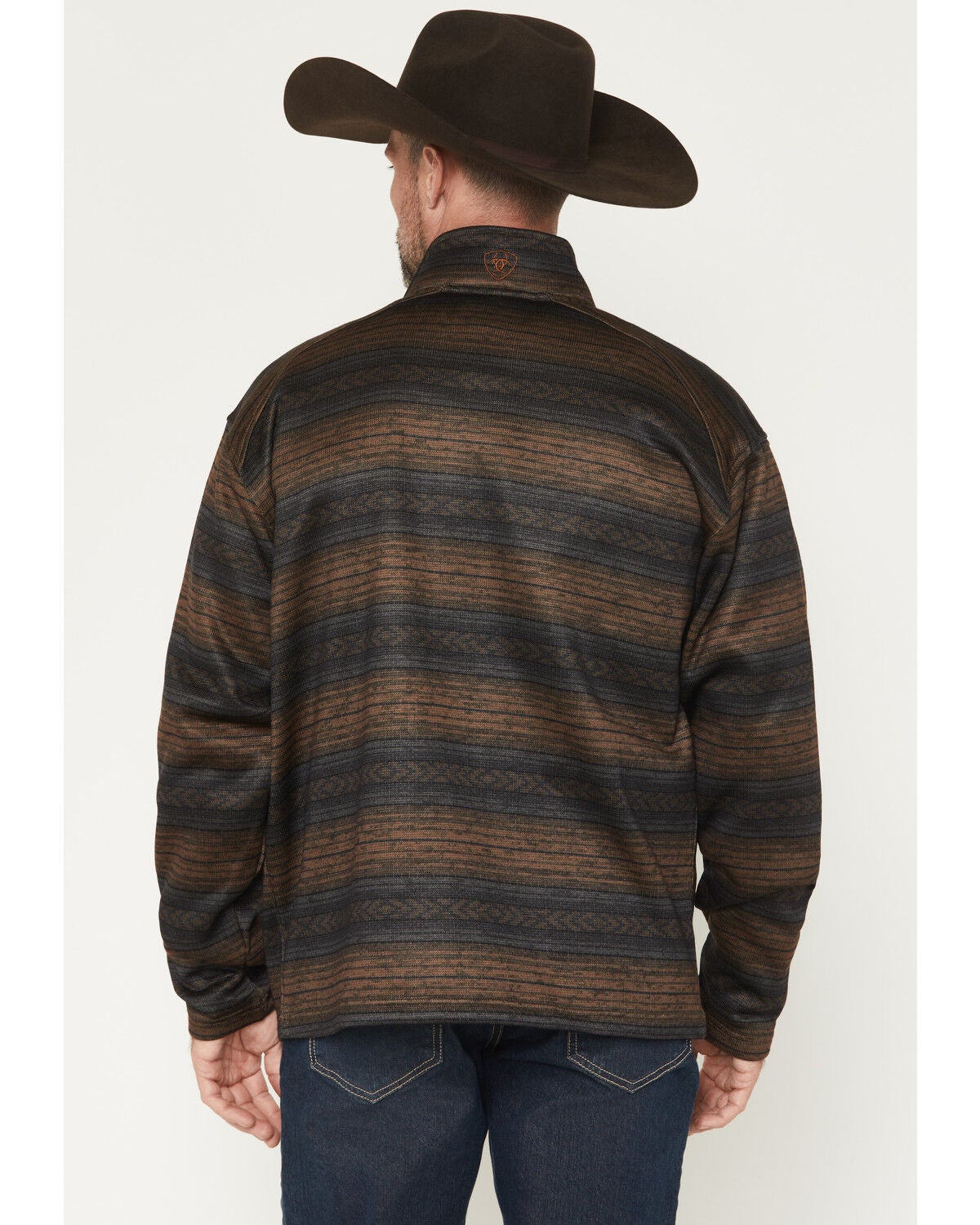 Image #4 - Ariat Men's Caldwell Southwestern Print Full Zip Sweater, Navy, hi-res
