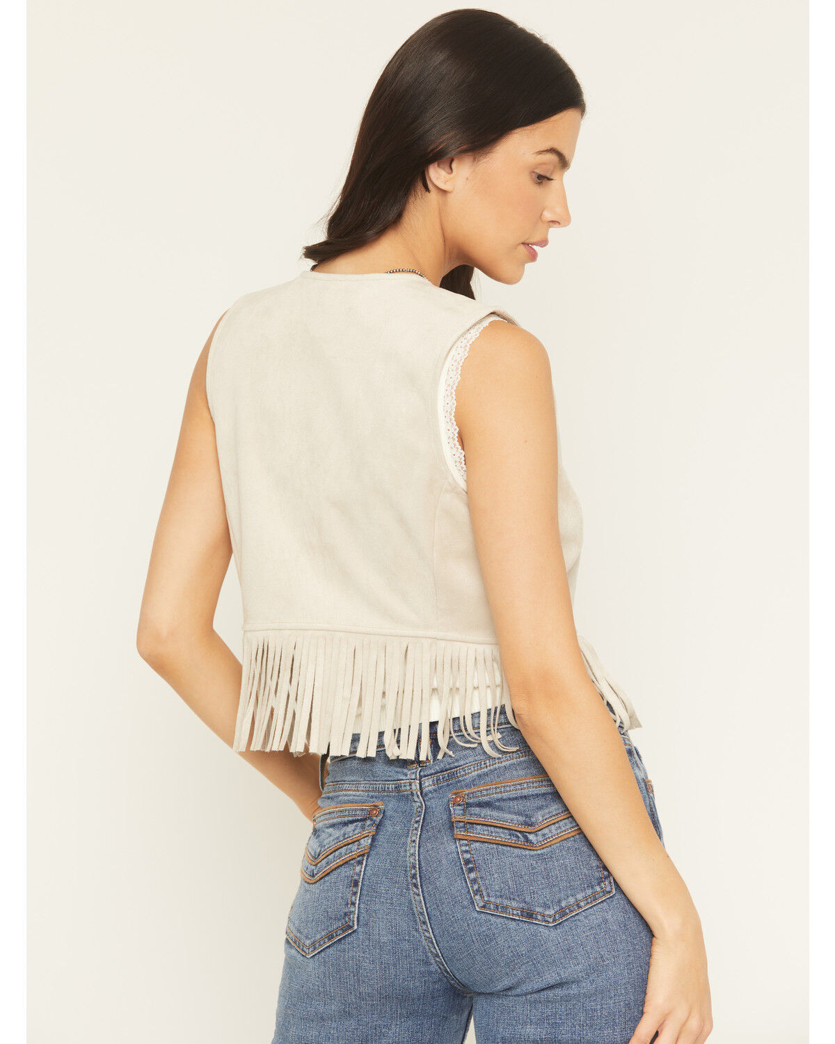 Image #4 - Shyanne Women's Embroidered Faux Suede Cropped Vest, Oatmeal, hi-res