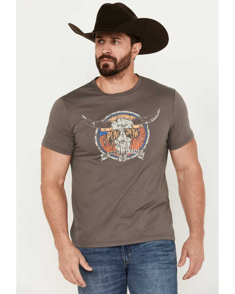 Image #1 - Rock & Roll Denim Men's Pow Pow Rodeo Short Sleeve Graphic T-Shirt, Grey, hi-res