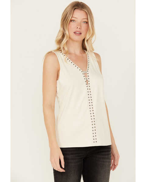 Idyllwind Women's Lilywood Beaded Front Faux Suede Tank Top, Off White, hi-res
