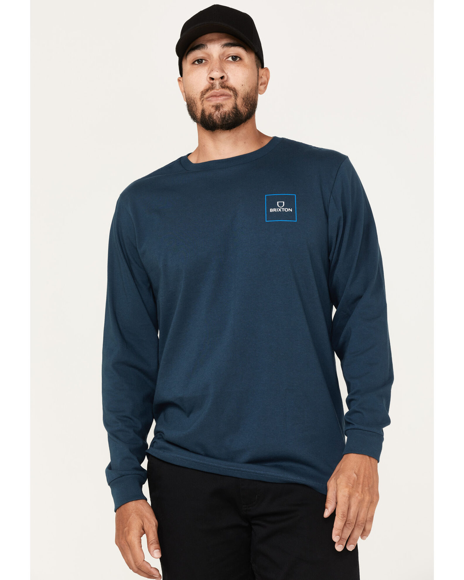 Image #1 - Brixton Men's Alpha Square Logo Graphic Long Sleeve T-Shirt, Navy, hi-res