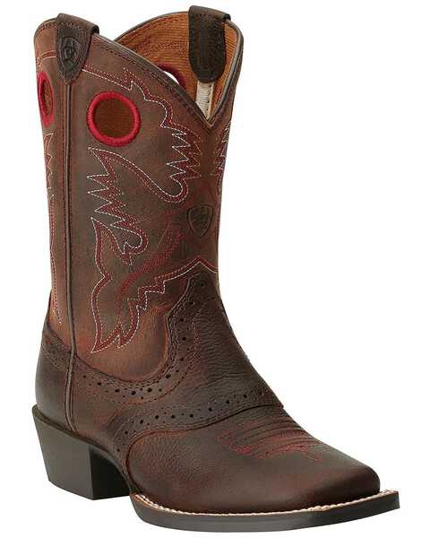 Ariat Youth Boys' Rough Stock Western Boots - Square Toe, Brown, hi-res