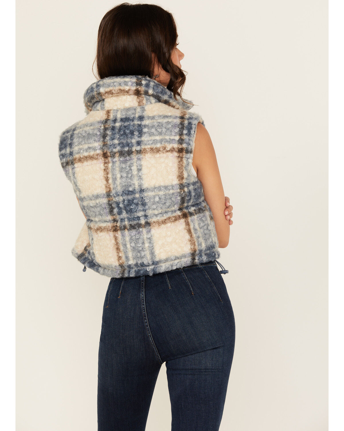 Image #4 - Stooch Women's Plaid Print Zip-Up Cropped Puffer Vest, Blue, hi-res