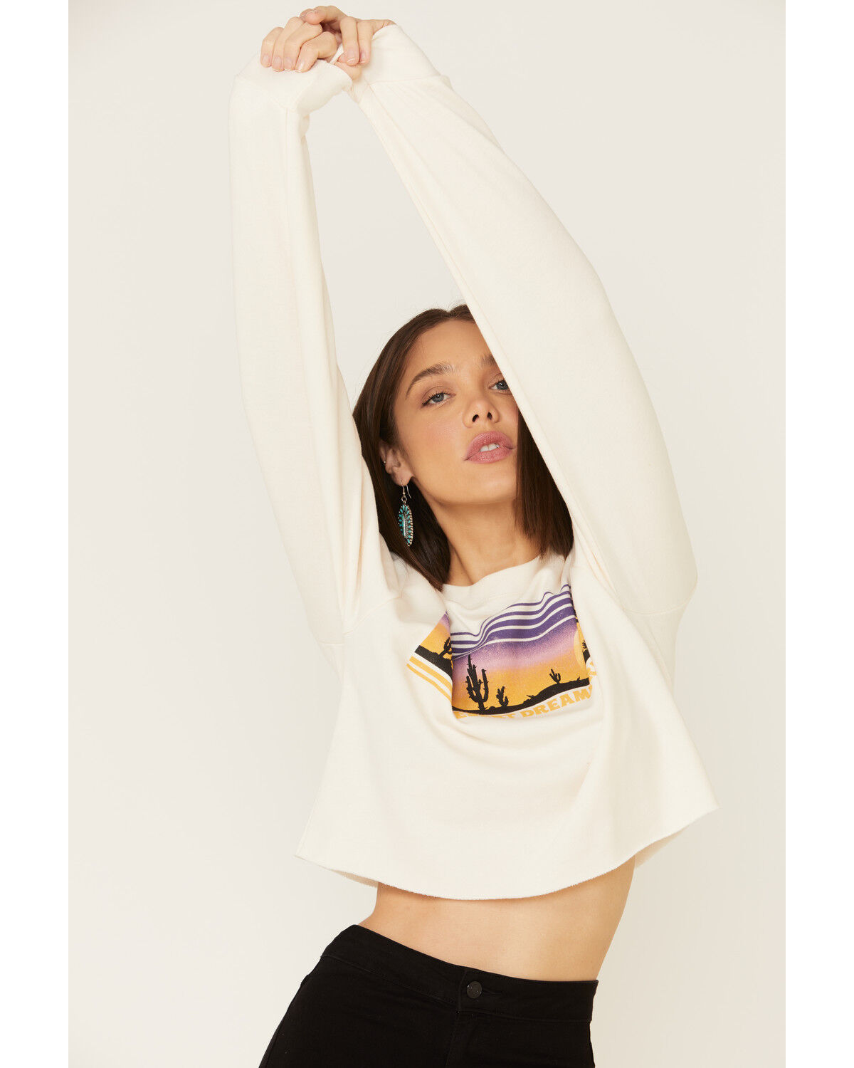 Image #4 - Cut & Paste Women's Desert Dreamer Graphic Cropped Long Sleeve Top, Cream, hi-res