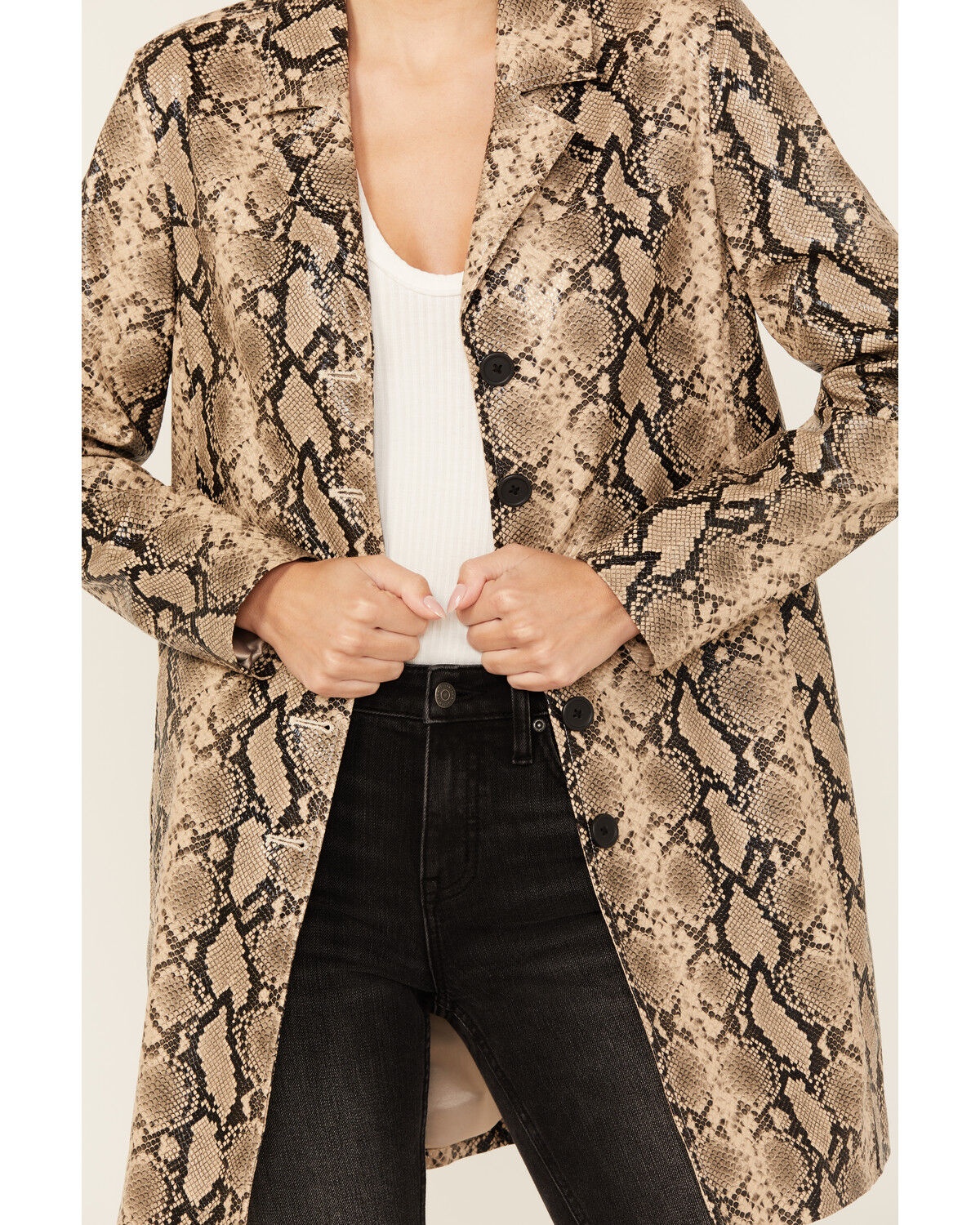 Image #4 - BLANKNYC Women's Snake Print Faux Leather Coat, Tan, hi-res
