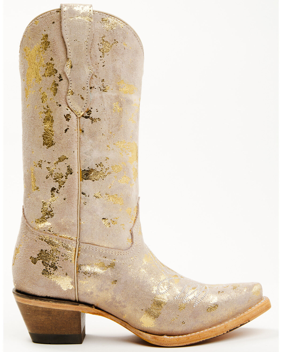 Image #2 - Corral Girls' Golden Touches Suede Western Boots - Snip Toe, Gold, hi-res