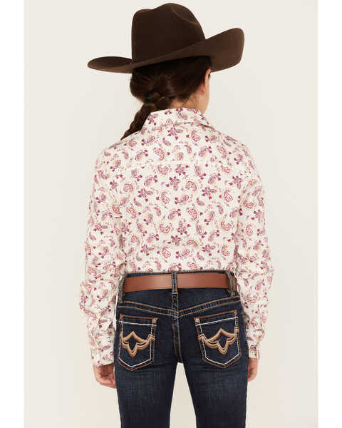 Image #4 - Shyanne Girls' Floral Paisley Print Long Sleeve Western Pearl Snap Shirt, Ivory, hi-res