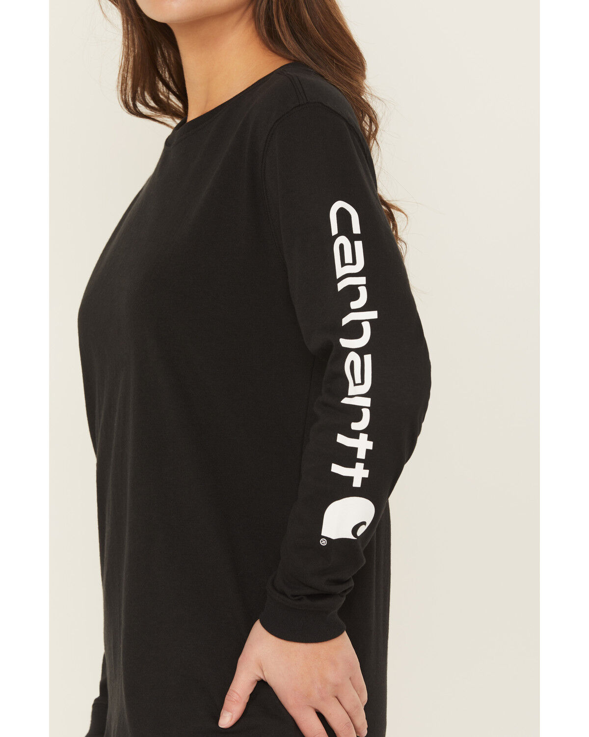 Image #3 - Carhartt Women's Loose Fit Heavyweight Long Sleeve Logo Graphic Work Tee, Black, hi-res