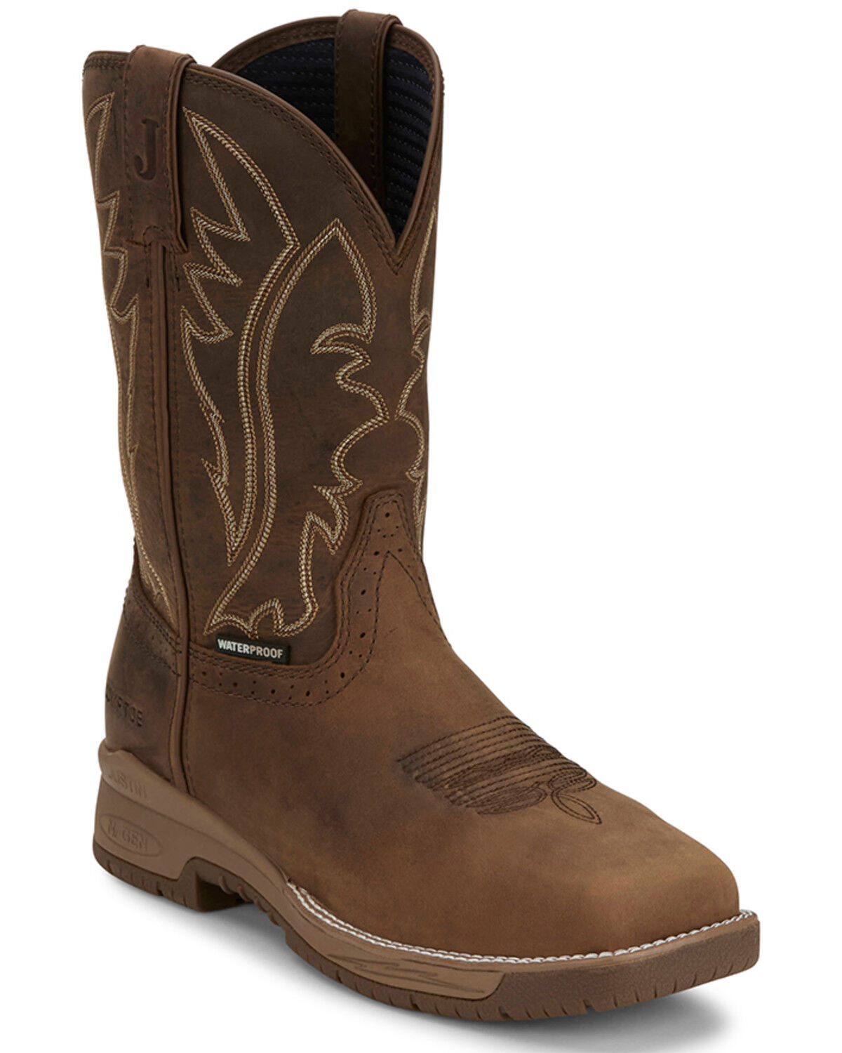 Image #1 - Justin Men's 11" Nitread Pull-On Waterproof Work Boots -Nano Composite Toe, Taupe, hi-res