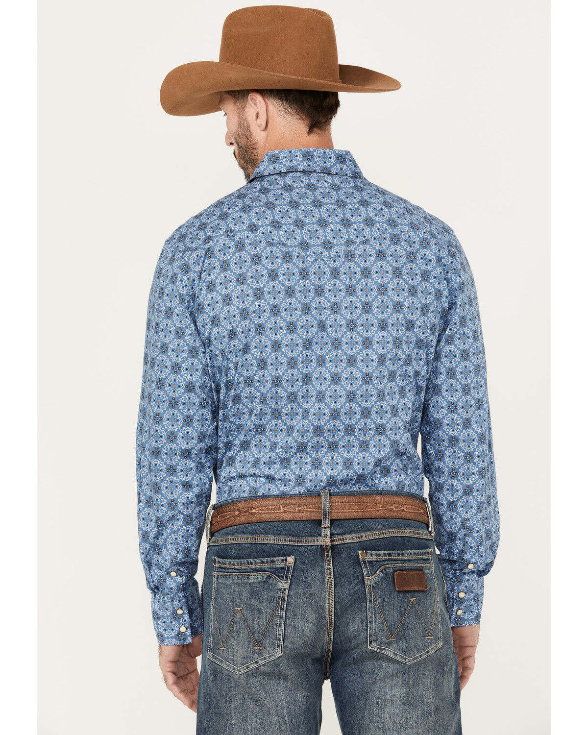 Image #4 - Rock & Roll Denim Men's Medallion Print Long Sleeve Snap Western Shirt, Blue, hi-res