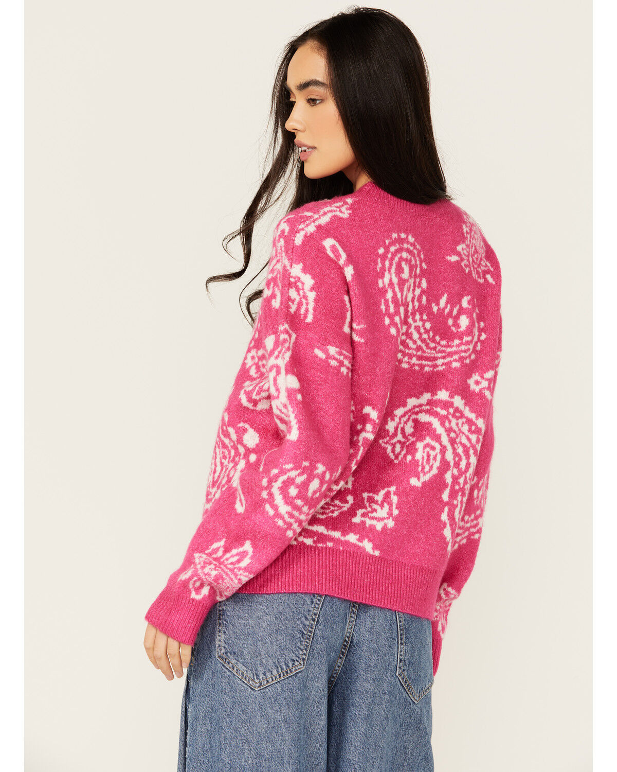 Image #4 - Very J Women's Paisley Print Sweater, Pink, hi-res