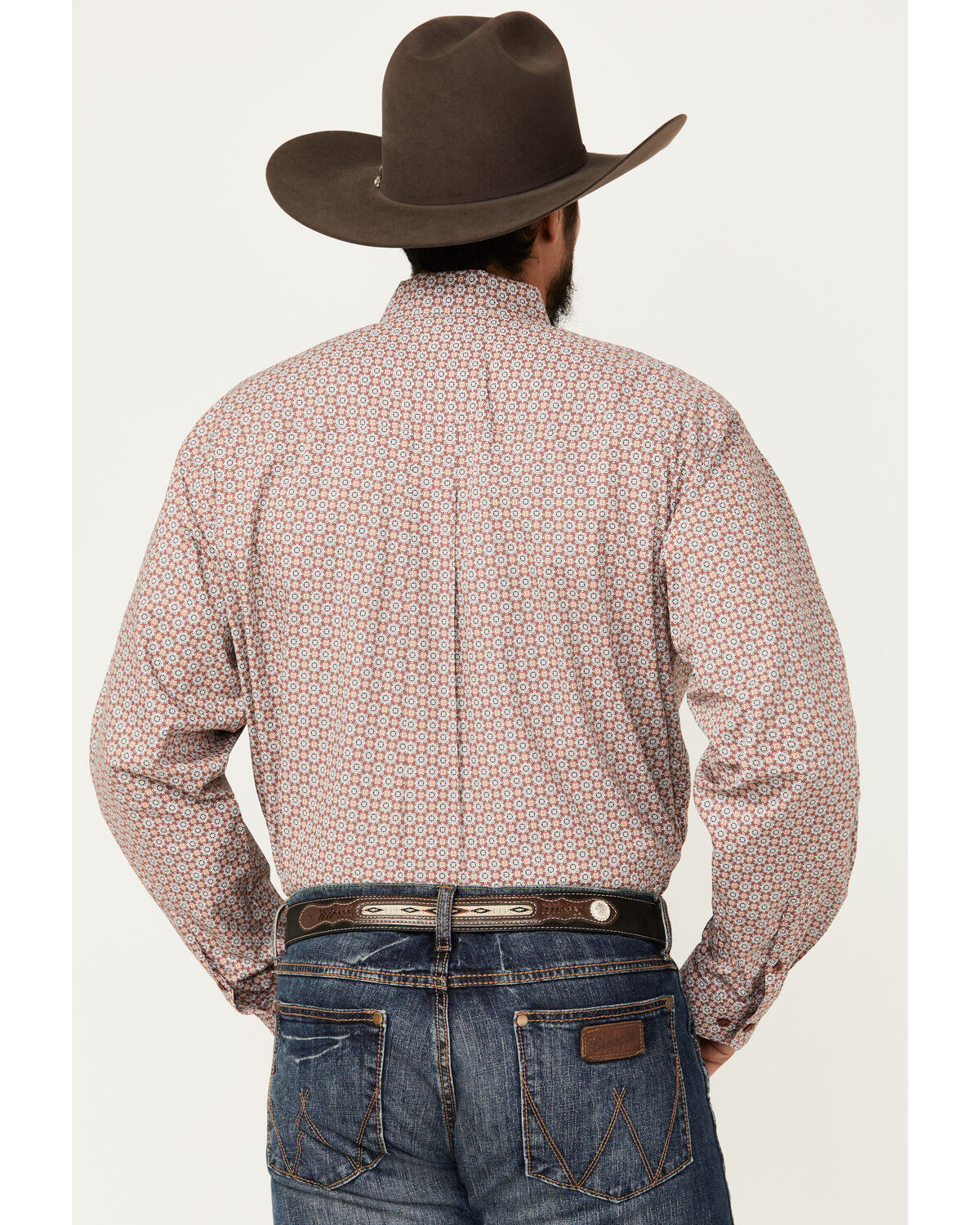 Image #4 - Cinch Men's Geo Print Long Sleeve Button-Down Western Shirt, Burgundy, hi-res