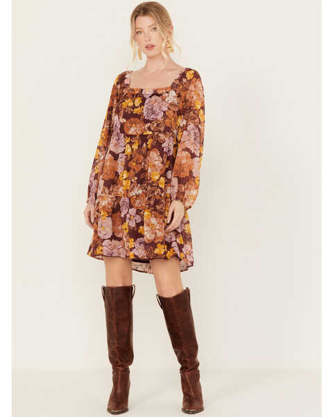 En Creme Women's Floral Print Long Sleeve Mini Dress, Multi, hi-res