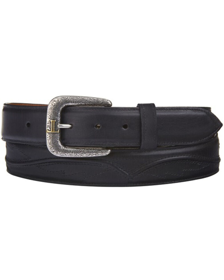 Lucchese Men's Black Calf Leather Seville Stitch Belt, Black, hi-res