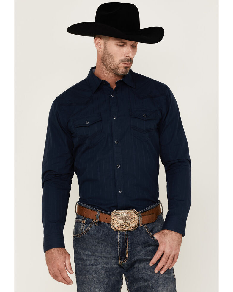 Cody James Men's Prosper Lurex Stripe Long Sleeve Snap Western Shirt , Navy, hi-res