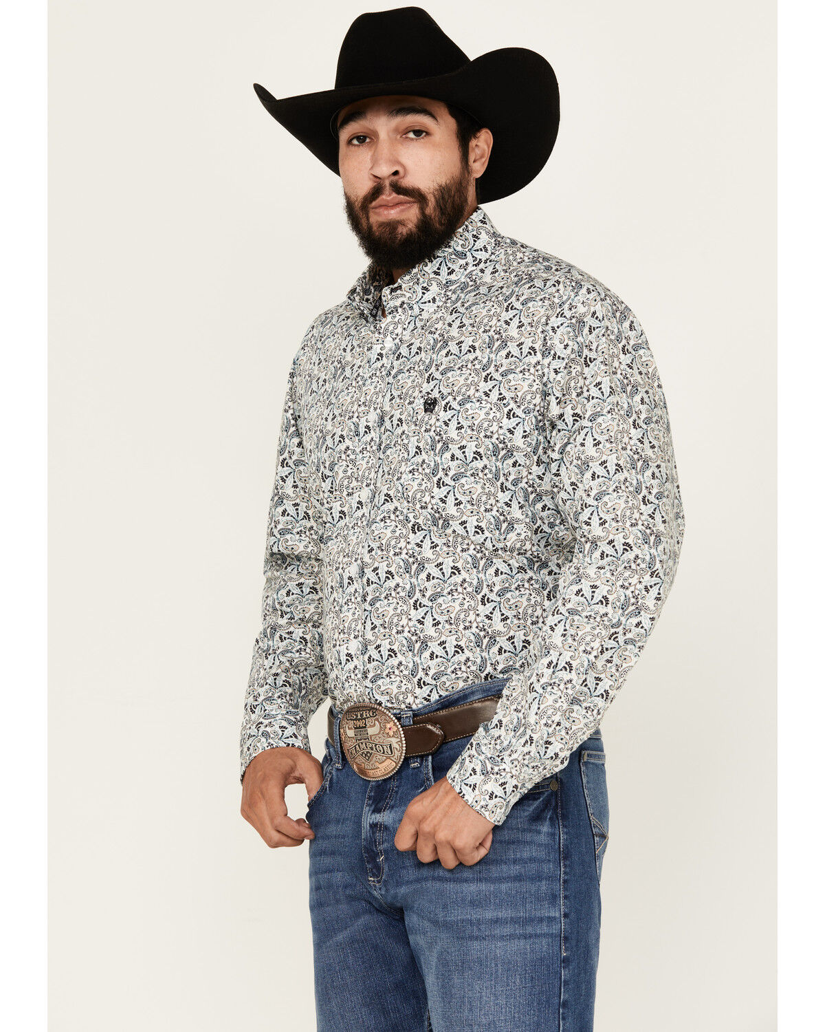 Image #2 - Cinch Men's Paisley Print Long Sleeve Button-Down Western Shirt, White, hi-res