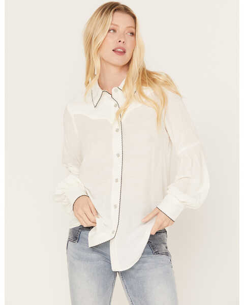 Image #2 - Idyllwind Women's Judson Blanket Stitch Textured Button-Down Woven Shirt, White, hi-res