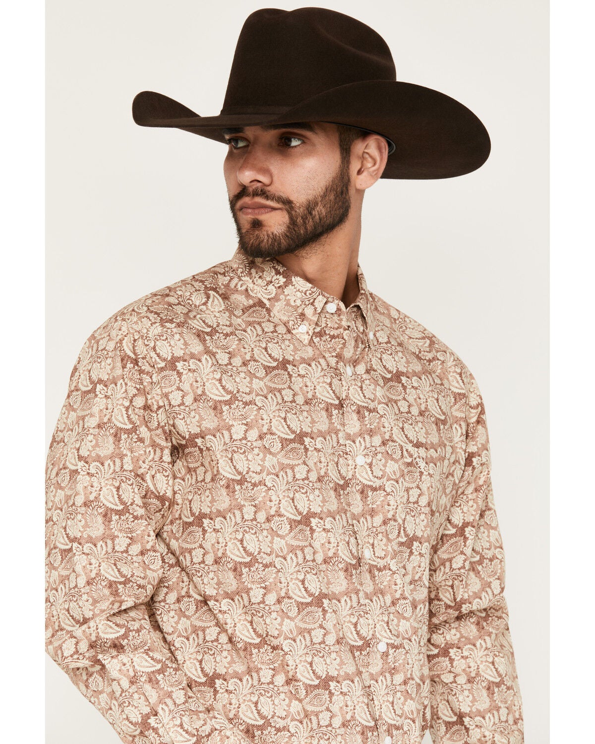 Image #2 - Ariat Men's Boot Barn Exclusive Fynn Paisley Print Long Sleeve Button-Down Western Shirt, Cognac, hi-res