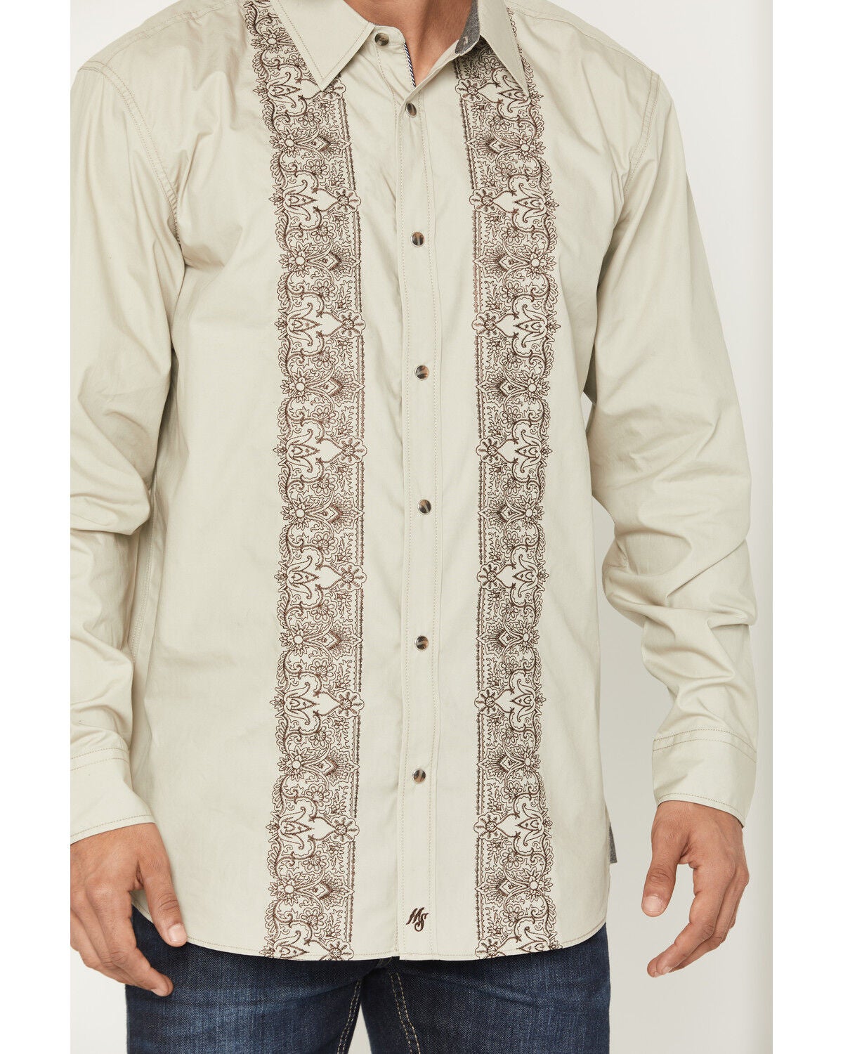 Image #3 - Moonshine Spirit&reg; Men's Heart Embroidered Long Sleeve Snap Western Shirt, Tan, hi-res