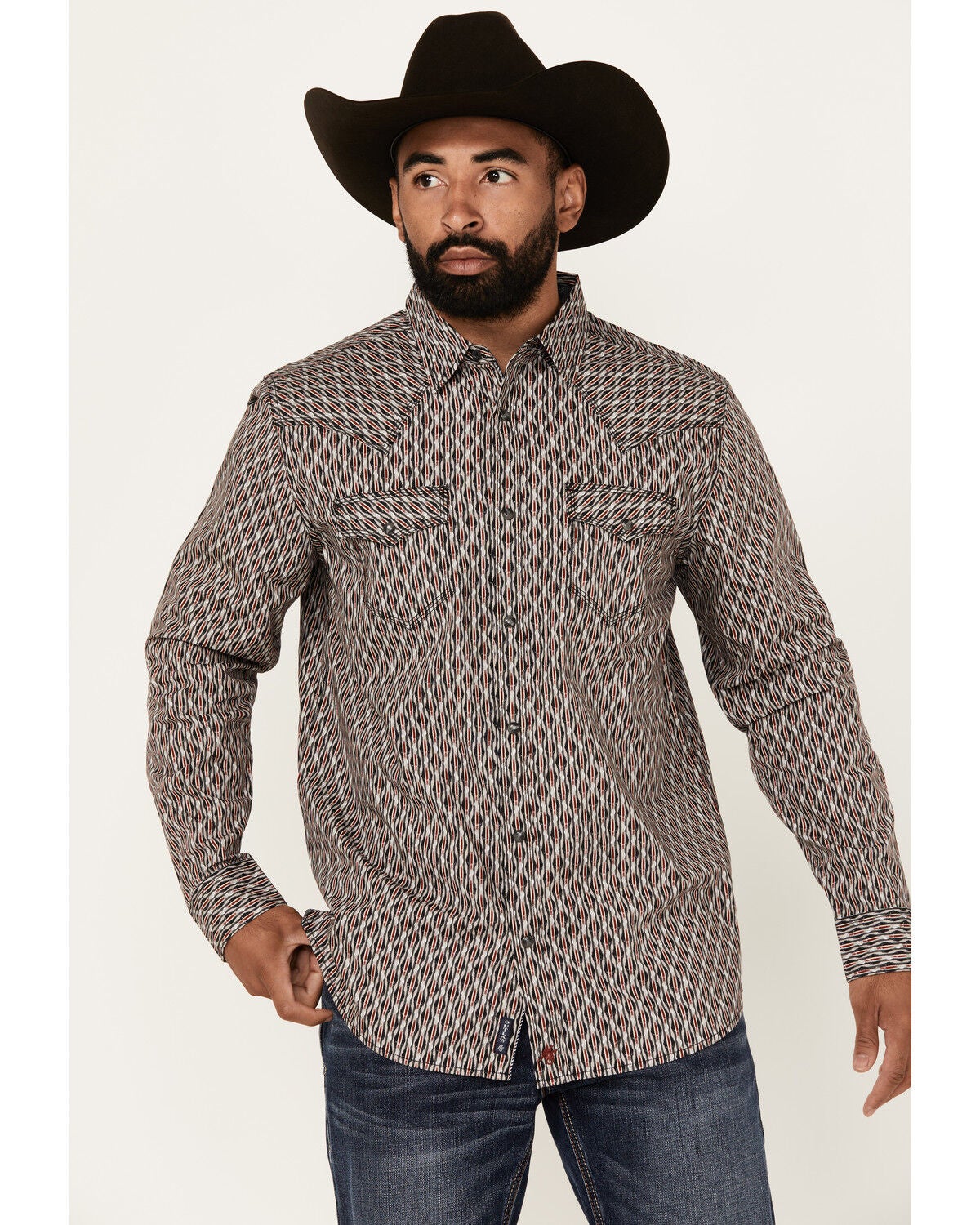 Image #1 - Moonshine Spirit&reg; Men's Sunset Geo Print Long Sleeve Snap Western Shirt, Grey, hi-res