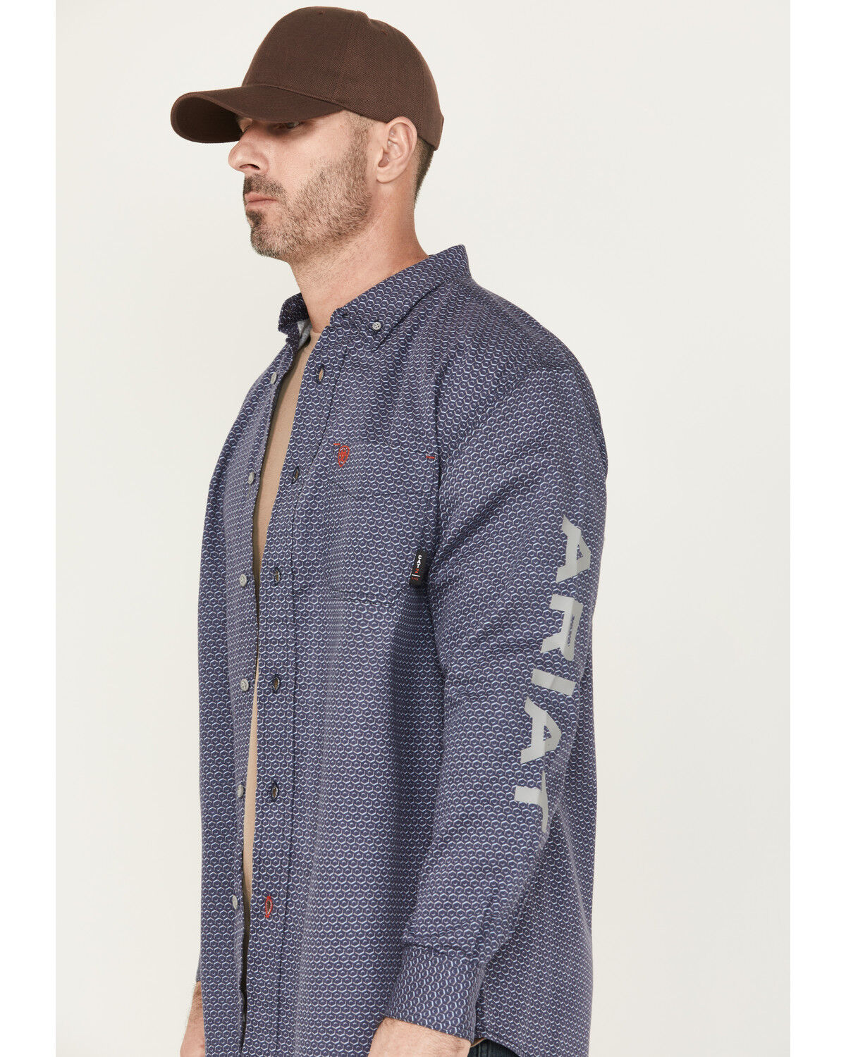 Image #2 - Ariat Men's FR Rodeo Logo Long Sleeve Button-Down Work Shirt, Navy, hi-res