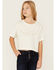 Image #1 - Ariat Girls' Logo Short Sleeve Graphic Cropped Tee, White, hi-res