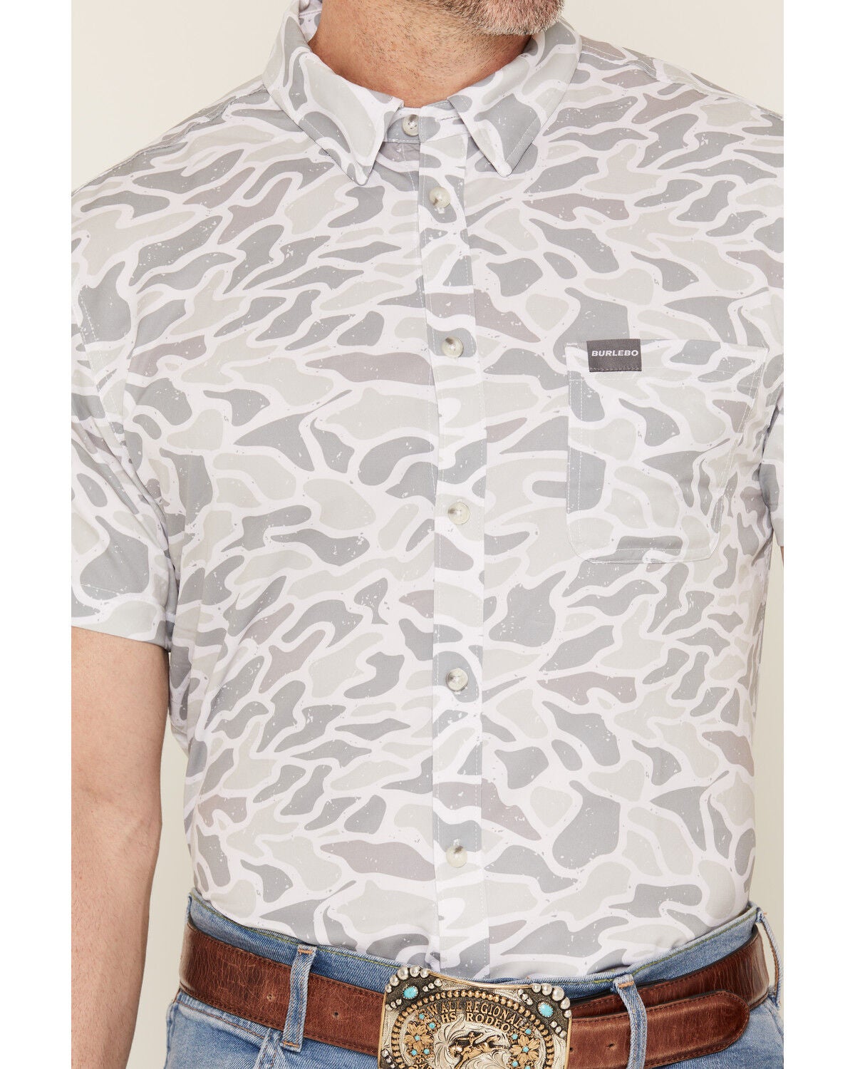 Image #3 - Burlebo Men's Camo Print Short Sleeve Button-Down Western Shirt, Camouflage, hi-res