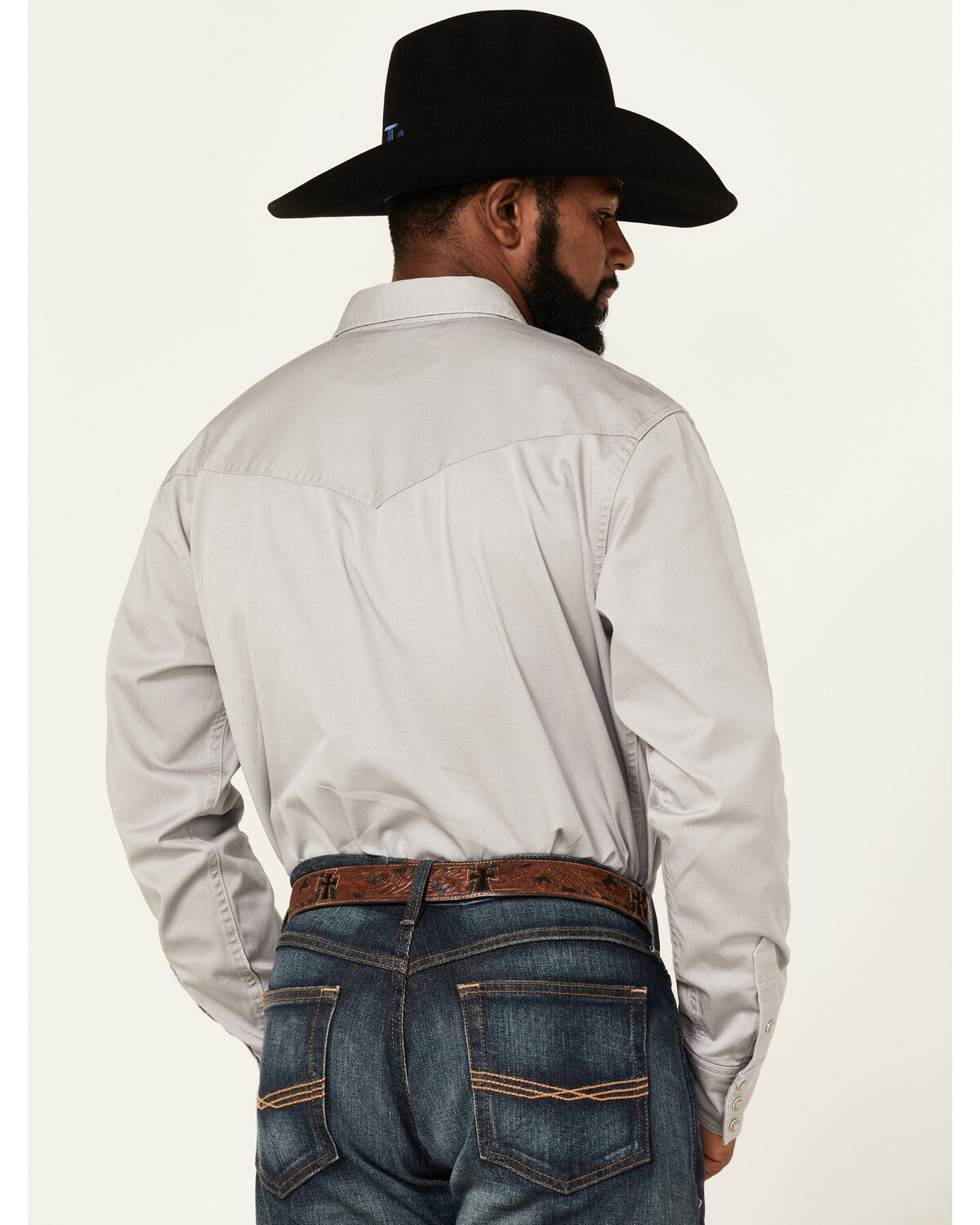 Image #4 - Blue Ranchwear Men's Twill Long Sleeve Snap Western Workshirt, Light Grey, hi-res
