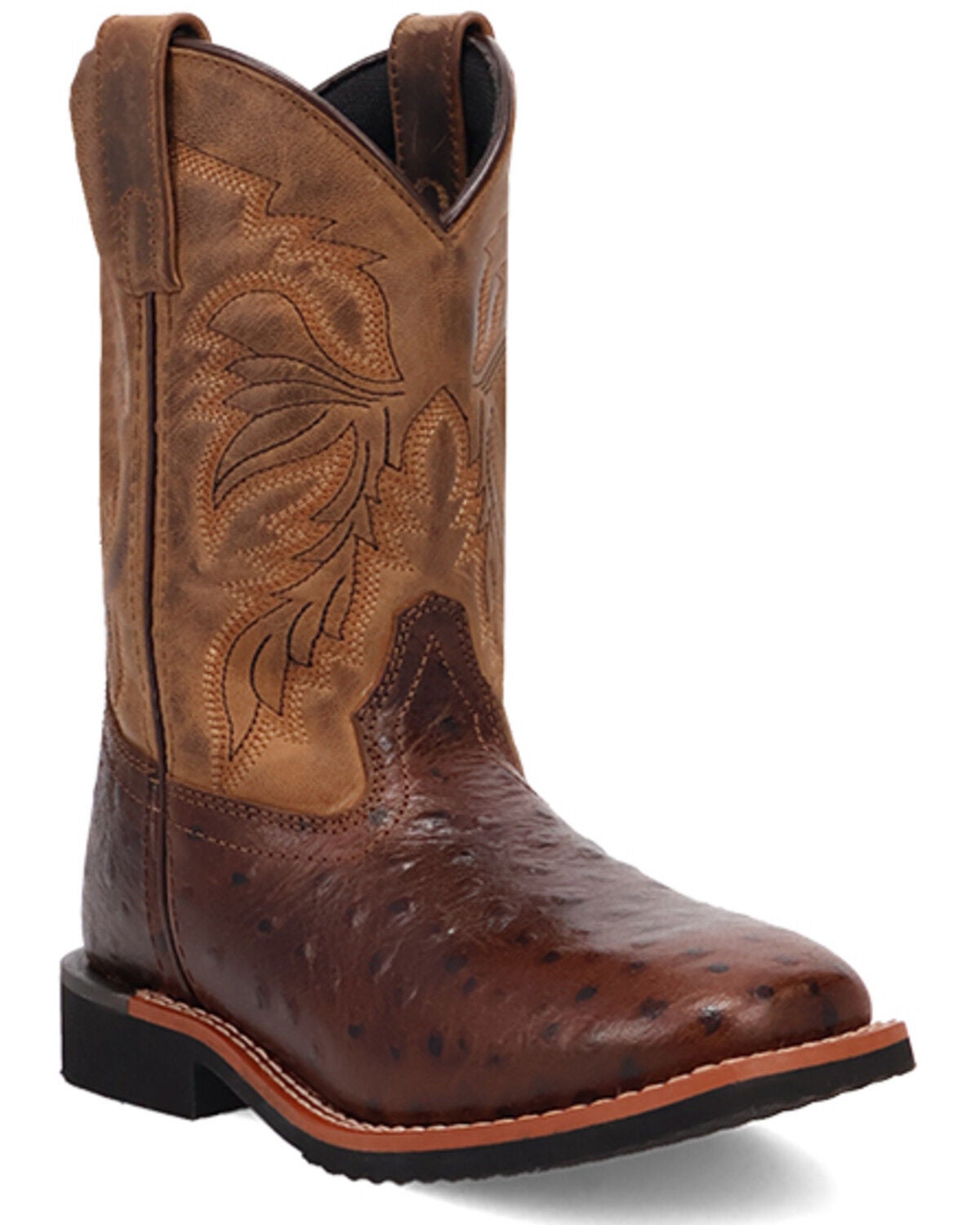 Dan Post Little Boys' Ostrich Print Western Boots - Broad Square Toe, Chocolate, hi-res